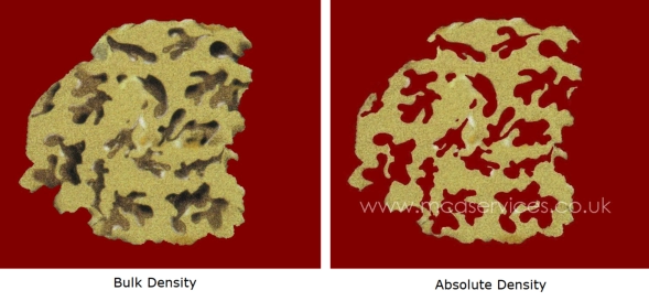 Absolute density and bulk density comparison and measurement